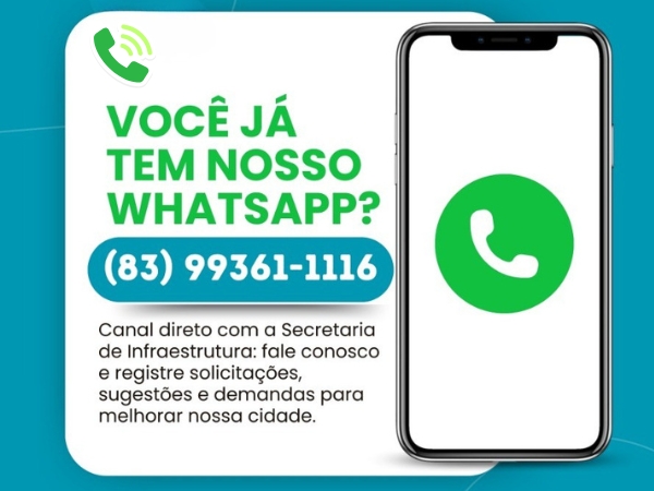 Secretaria de Infraestrutura de Cajazeiras disponibiliza WhatsApp para atendimento à população